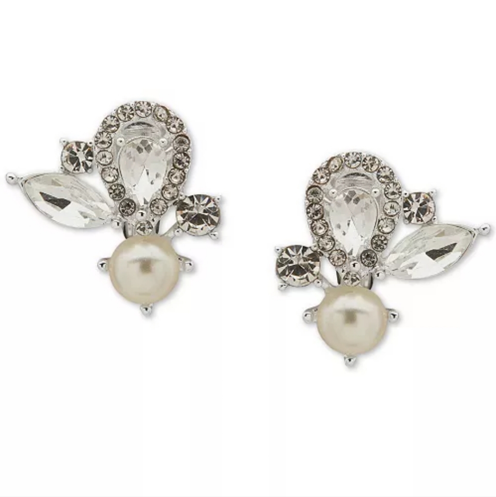 Anne Klein Silver And Pearl Crystal Earrings 45$